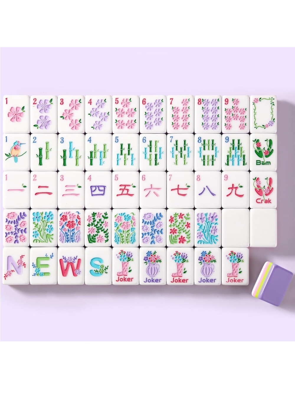 Floral Mahjong Tile Set - Pastel Pink & Lavender